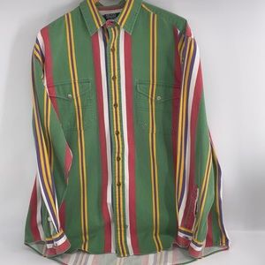 Vintage Polo Ralph Lauren Western Button Front Striped Green Men’s Large Shirt